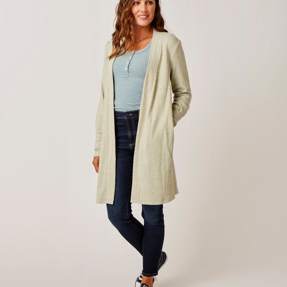 Carve Designs Cozy Soft Open Front Cardigan Topper Pale Green Heather - Picture 1 of 3